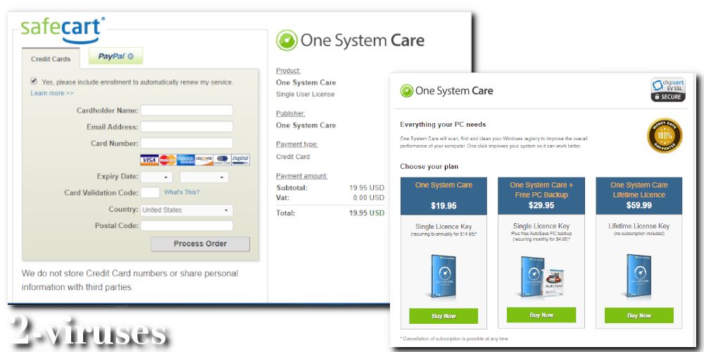 OneSystemCare PUP payment site for the full version