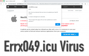 Estafa de eliminación de Alerta de Virus Errx049.icu (Mac)