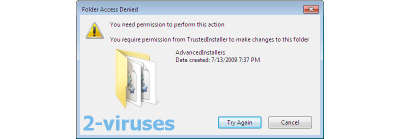 Warning that you need TrustedInstaller to delete a file