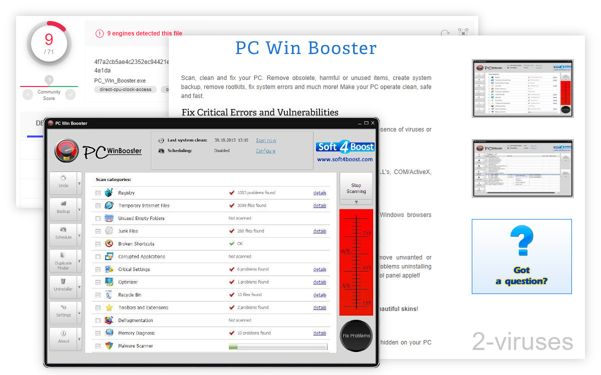 PC Win Booster is detected by a few programs at VirusTotal.