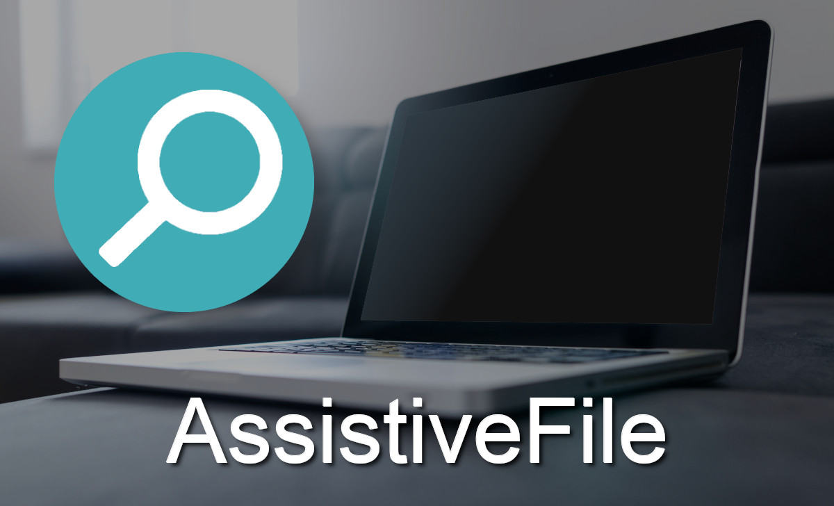The icon of AssistiveFile is a blue/green circle with a white magnifying glass.