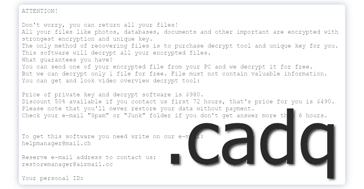 Cadq's ransom note asks for a payment.