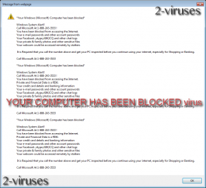 El virus YOUR COMPUTER HAS BEEN BLOCKED