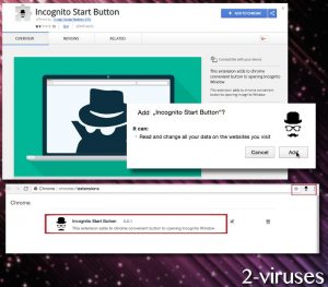 Virus extensión Incognito Start Button