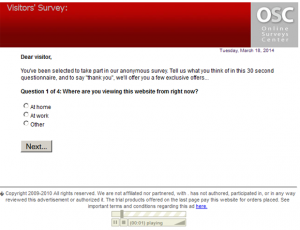 El popup Online Surveys Center