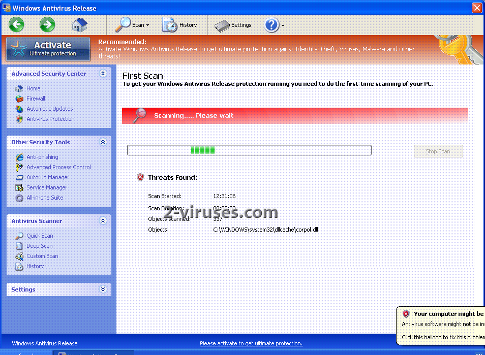 Microsoft Security Essentials Alert virus